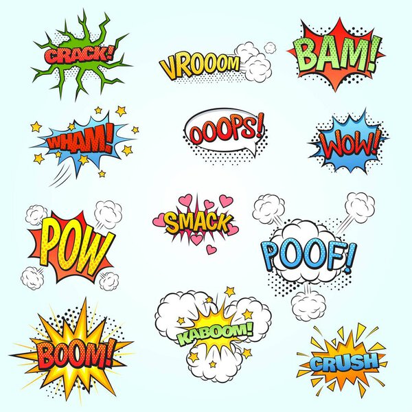 comic book speech bubbles set. cartoon comic book speech effects. vector illustration