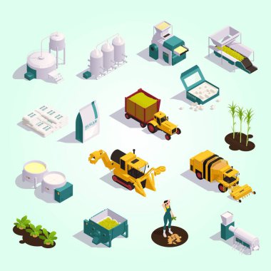 vektör izometrik fabrika ikonu. Fabrika ve endüstriyel fabrika, endüstriyel fabrika. Bitki, bitki, bitki, hava, hava, hava,