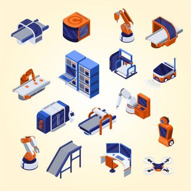 endüstriyel ve endüstriyel üretim fabrikalarının izometrik vektör kümesi, fabrika, fabrika üretimi