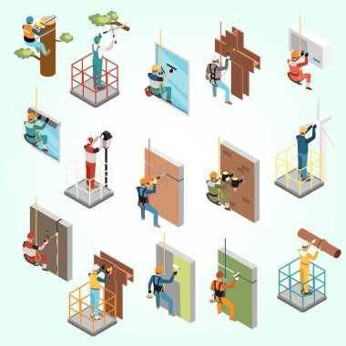 İşçi vektör illüstrasyonlu inşaat ekipmanları