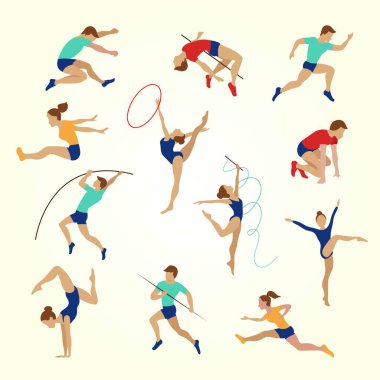 Badminton vektör illüstrasyonu oynayan çizgi film insanları