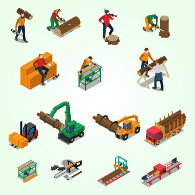 Yapı işçisi izometrik simgeler kümesi
