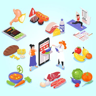 diyet ve gıda izometrik vektör kavramı