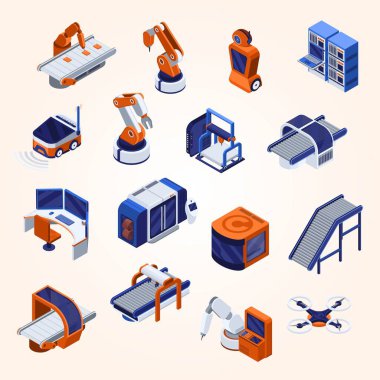 Sanayi ekipmanlarının izometrik vektör kümesi