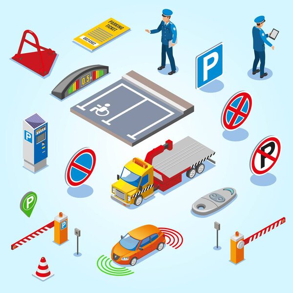 isometric vector illustration of car and vehicles