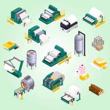 3d izometrik vektör fabrika simgeleri