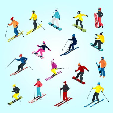 kayak sporu izometrik simgeleri vektör illüstrasyonunu ayarlar