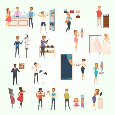 farklı mesleklerden ve mesleklerden farklı kişilerle set, vektör illüstrasyonu