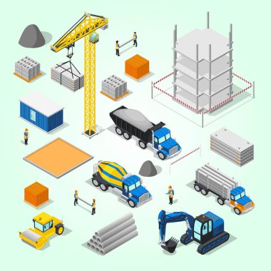 izometrik endüstriyel yapı ve inşaat ekipmanları