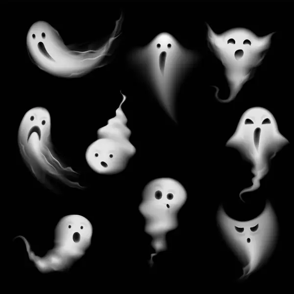 Siyah üzerine izole edilmiş hayalet seti.