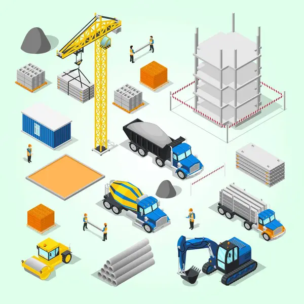 izometrik endüstriyel yapı ve inşaat ekipmanları