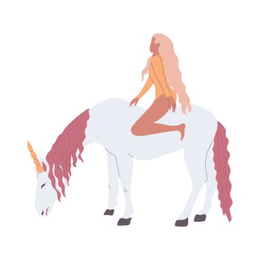 Woman riding the white horse. clipart