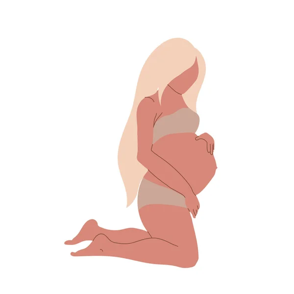 Abstraktní Těhotná Žena Stojící Kolenou Vektorové Ilustrace — Stockový vektor