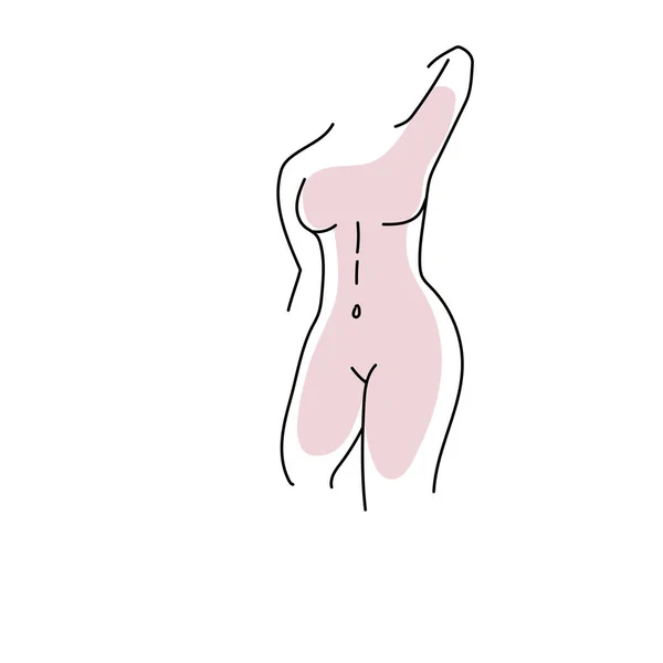 Mujer Desnuda Cuerpo Vector Línea Arte Aislado Sobre Fondo Blanco — Vector de stock