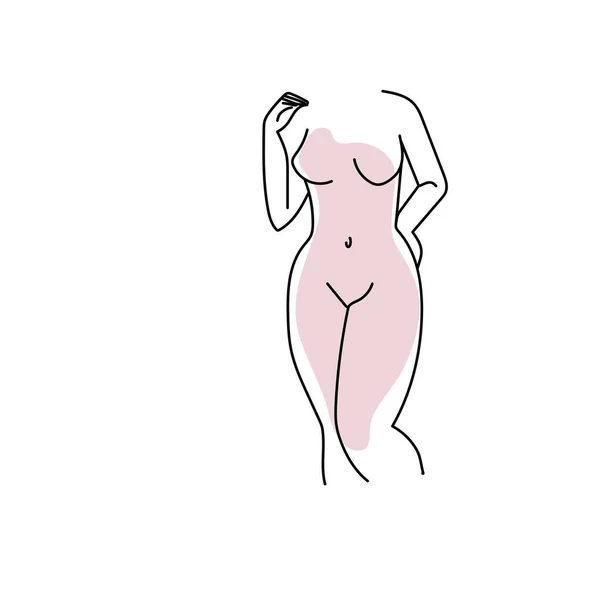 Mujer Desnuda Cuerpo Vector Línea Arte Aislado Sobre Fondo Blanco — Vector de stock
