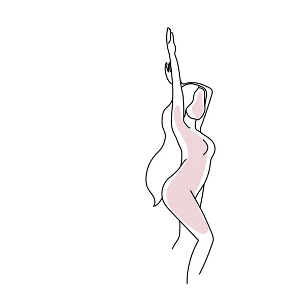 Donna Linea Vettoriale Nuda Arte Isolato Sfondo Bianco — Vettoriale Stock