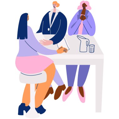 İK ekibi, beyaz arkaplanda izole edilmiş bir başvuru yapanı sorguluyor.