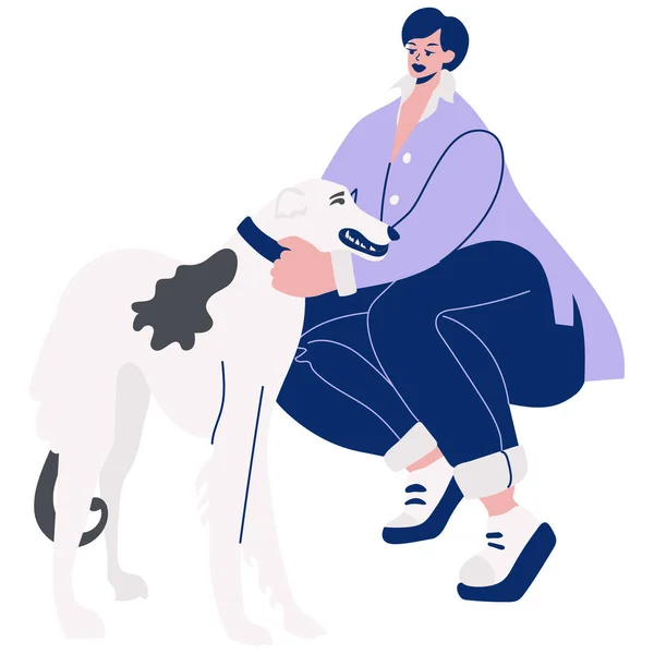 Женщина Сидящая Рядом Собакой Белом Фоне — стоковый вектор
