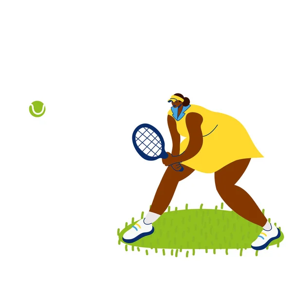 Black Woman Playing Tennis Vector Illustration — Stock Vector