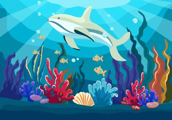 Illustrazione Vettoriale Coralli Pesci Della Vita Sottomarina — Vettoriale Stock