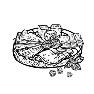 Kesme tahtası vektör illüstrasyonunda peynir dilimleri.