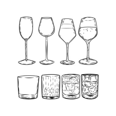 Alkol hattı için gözlük çizimi beyaz arkaplanda izole edildi.