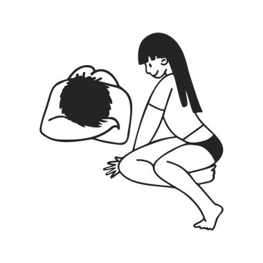 Uyuyan adama bakan kadın, ilginç bir şekilde vektör çizimi yapıyor..