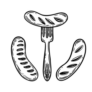 Beyaz arkaplanda izole edilmiş ızgara sucuk el çizimi vektörü.