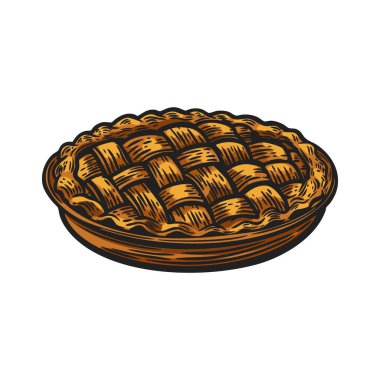 Beyaz arkaplana izole edilmiş geleneksel elmalı turta oymalı vektörü.