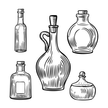 Yağ ve alkol hattı için eski şişeler vektör çizimi.