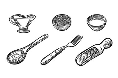 Mutfak gereçleri koleksiyon vektör çizimi.