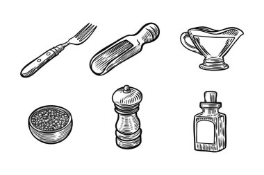 Mutfak gereçleri koleksiyon vektör çizimi.