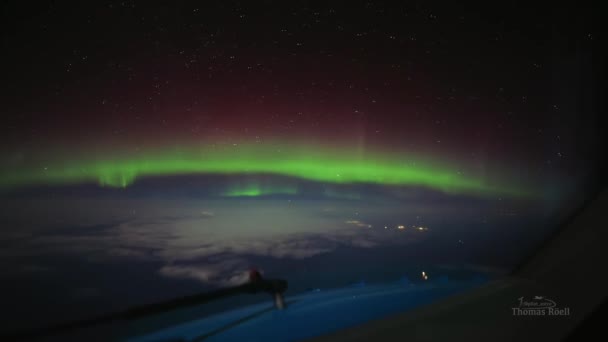 Northern Lights Aurora Borealis Seen Cockpit Norway Green Curtains Aurora — Vídeo de Stock