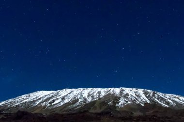 Gece boyunca Kilimanjaro Dağı 'nın tepesinde açık alan, gece vakti. Yıldızlar ve Samanyolu görünür. Yüksek kalite fotoğraf