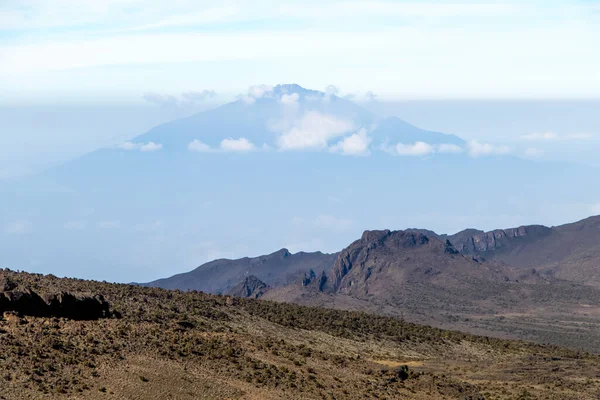 Scenery, native bush and vegetation on the slope of Mount Kilimanjaro. Views of the hiking trail to the summit, top of the Mountain, Tanzania, Africa. High quality photo