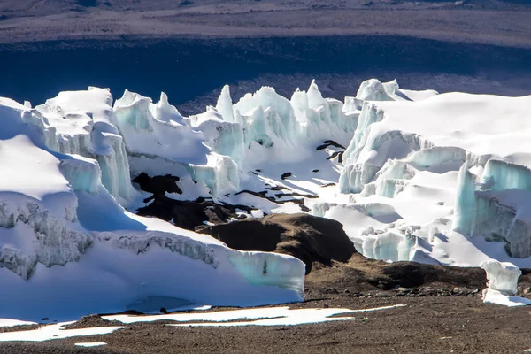 Glaciärer Och Sluttningen Kilimanjaro Tanzania Kenya Ljust Solljus Brunt Grus — Stockfoto