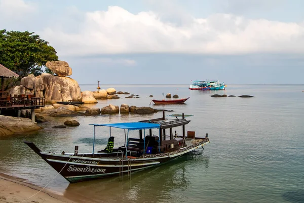 stock image Traditional wooden boats, long tail boat, Ko Tao, Thailand. Mae Head Beach. High quality photo