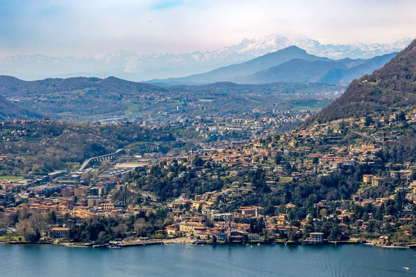 Lago Como Comosjön Italien Med Mont Blanc Massivet Och Monta — Stockfoto