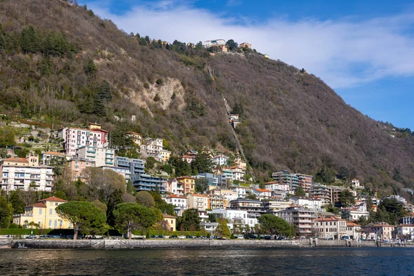 Lago Como Lago Como Itália Com Palácios Grandes Casas Primavera — Fotografia de Stock