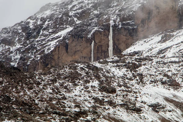 Paesaggio Neve Ghiaccio Sul Sentiero Sul Pendio Del Kilimangiaro Veduta — Foto Stock