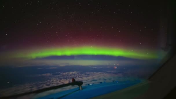 Βόρειο Φως Aurora Borealis Δει Από Πιλοτήριο Ενός Αεροπλάνου Ροζ — Αρχείο Βίντεο