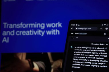 Dhaka, Bangladeş - 14 Mayıs 2023: Google Bard 'da Ai hakkında sorun.