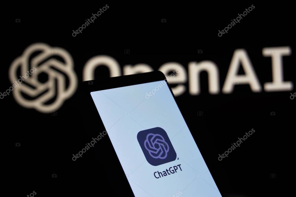 Dhaka, Bangladesh - 27 May 2023: ChatGPT on mobile phone and OpenAI on background.