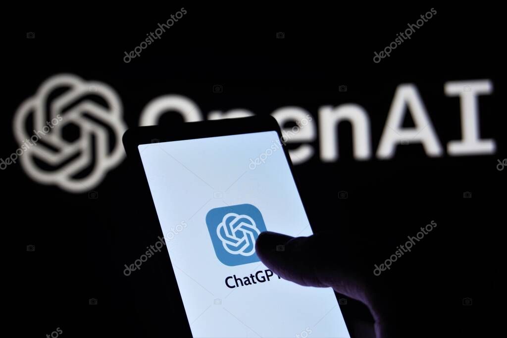 Dhaka, Bangladesh - 27 May 2023: ChatGPT on mobile phone and OpenAI on background.