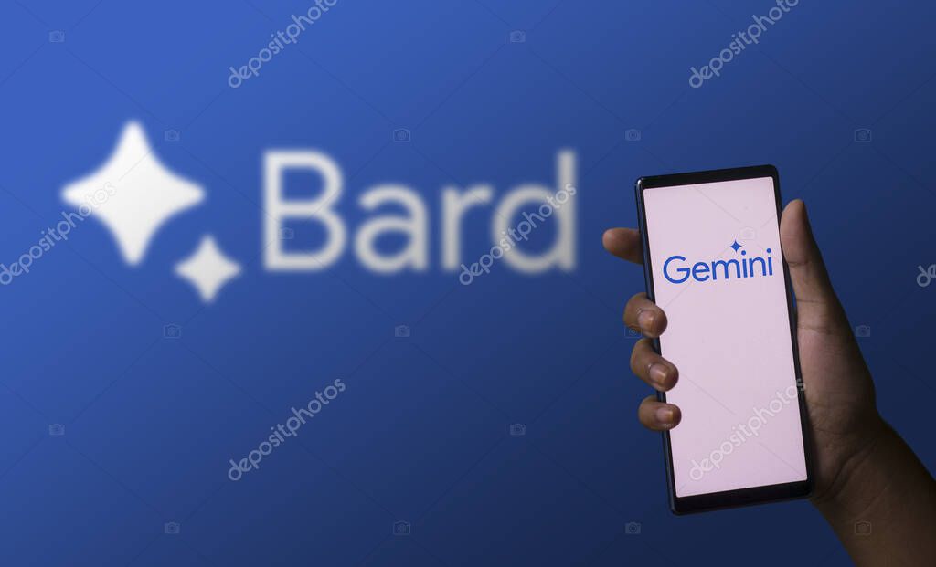 Dhaka, Bangladesh - 09 December 2023: Google Gemini logo on a smartphone screen. The tool was launched by Google as its new multimodal artificial intelligence (AI) model.