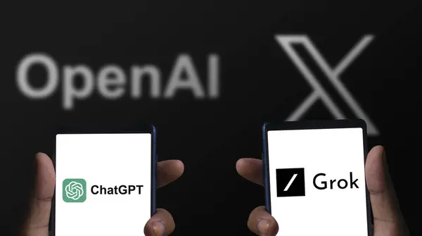 Dhaka, Bangladeş - 16 Aralık 2023: OpenAI ChatGPT AI sohbet robotu ve X.com Gork Al sohbet robotu.