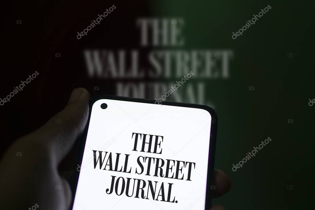 Dhaka, Bangladesh - 11 January 2024: The Wall Street Journal logo on the smartphone. The Wall Street Journal is an American business and economic focused international daily newspaper.