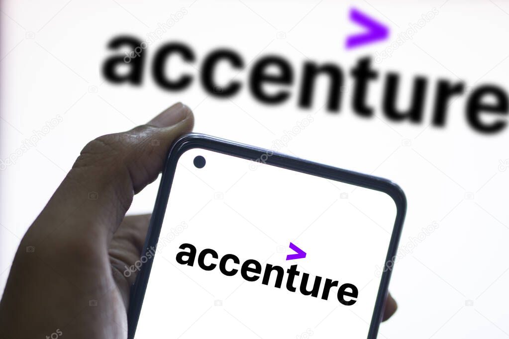 Dhaka, Bangladesh - 02 February 2024: Accenture plc  logo display on smartphone.