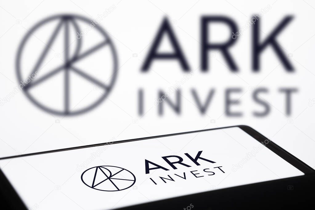 Dhaka, Bangladesh- 02 February 2024: ARK Investment Management LLC logo displayed on smartphone.