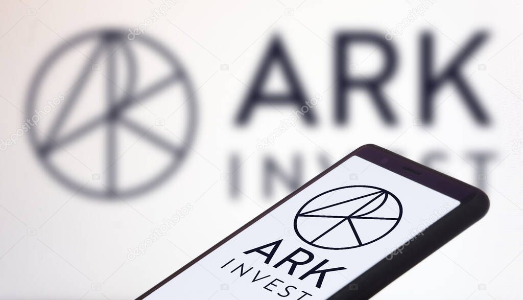 Dhaka, Bangladesh- 02 February 2024: ARK Investment Management LLC logo displayed on smartphone.